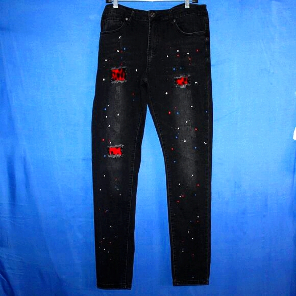 Rue21 Premium Paint Splatter Distressed Jeans Black 34x34
